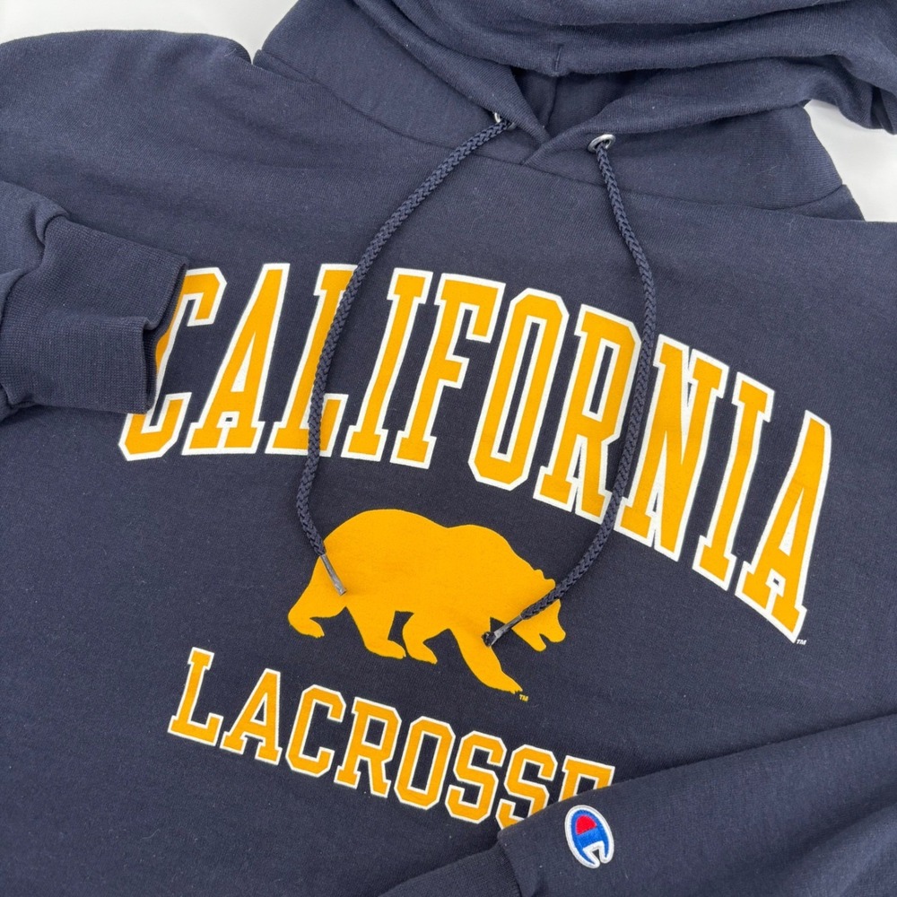Champion‎ Hoodie Mens L Navy Blue Cal Bears Lacrosse Graphic Pullover Berkeley